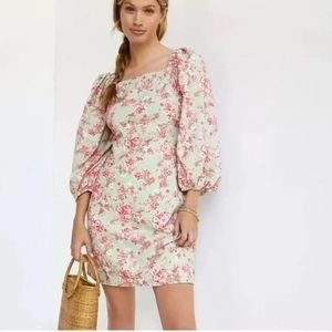 Anthropologie forever that girl mint and pink floral bubble sleeve dress